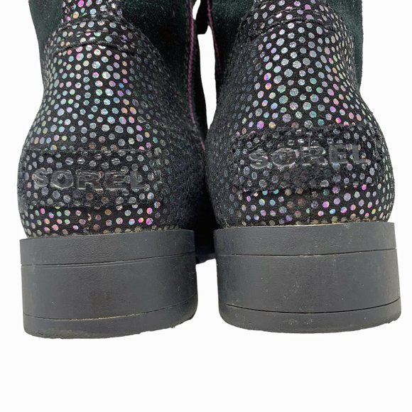 Sorel Emelie‎ Waterproof Black Suede with Lavender Accents Combat Boots - Picture 9 of 11